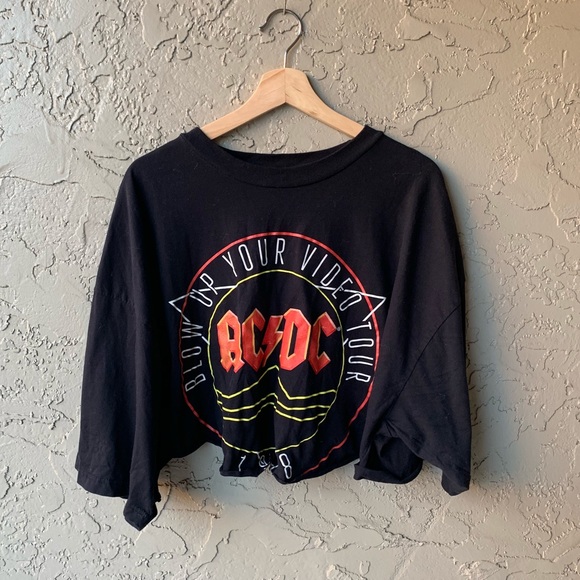 AC/DC Tops - 🌵Distressed Oversized AC/DC crop
